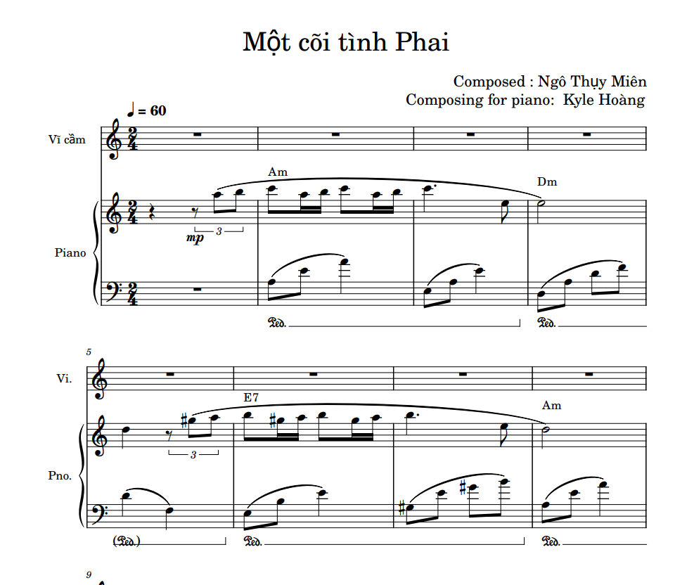 Ngô Thụy Miên - Một cõi tình Phai sheet music  for piano and violin